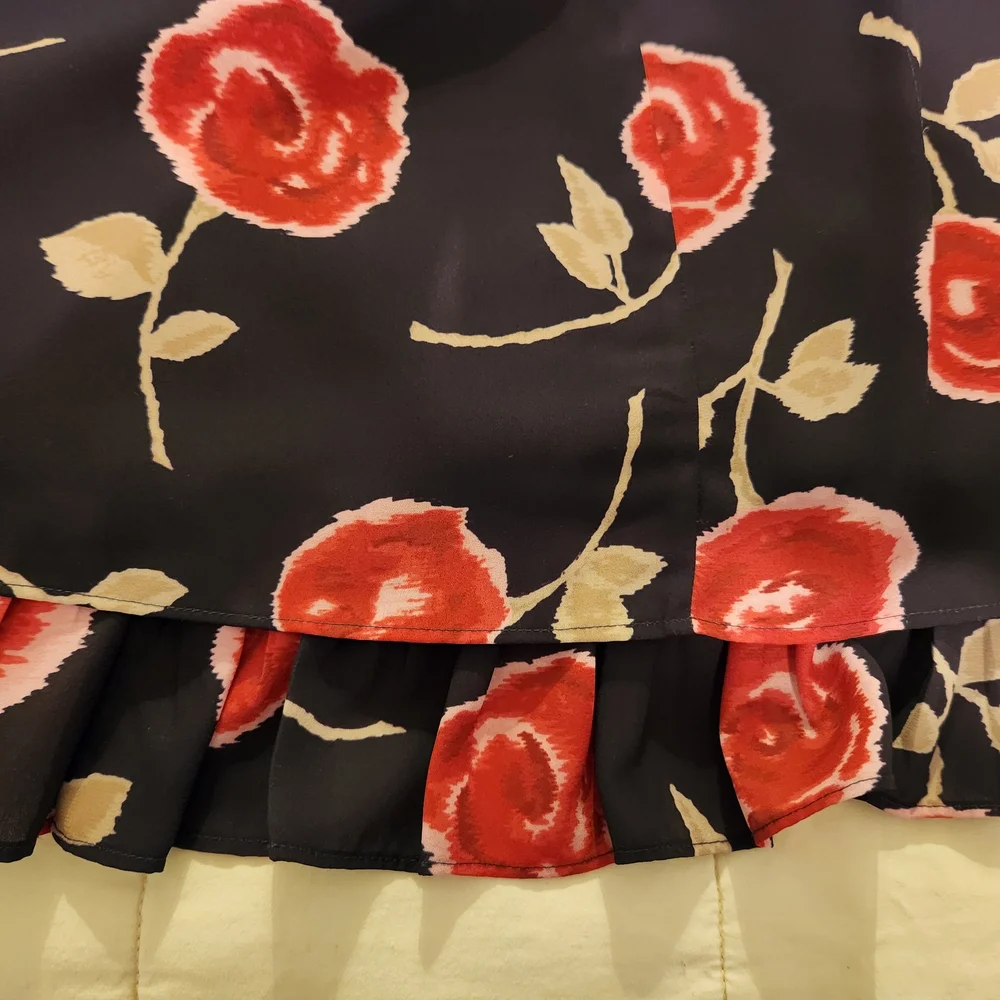 Kate Spade Blouse Hazy Rose Double Layer, Floral Pink, Black, Green Sz Large EUC
